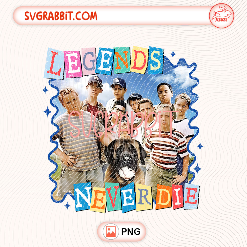 1990s Baseball Legends Never Die PNG 300 DPI transparent background for shirts mugs tumblers stickers decals baseball fan gifts and DIY crafts