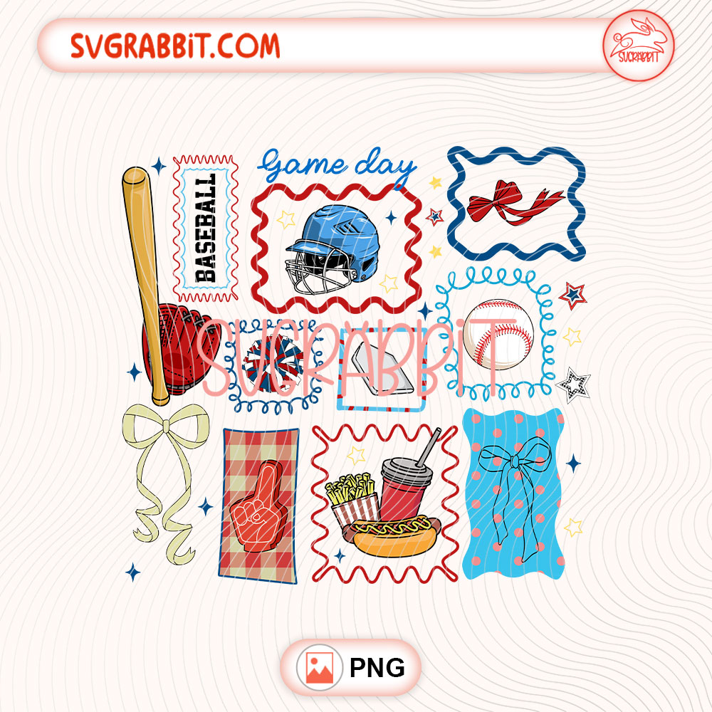 Baseball Game Day Doodle PNG 300 DPI transparent background for shirts mugs tumblers stickers decals baseball lover gifts and DIY crafts