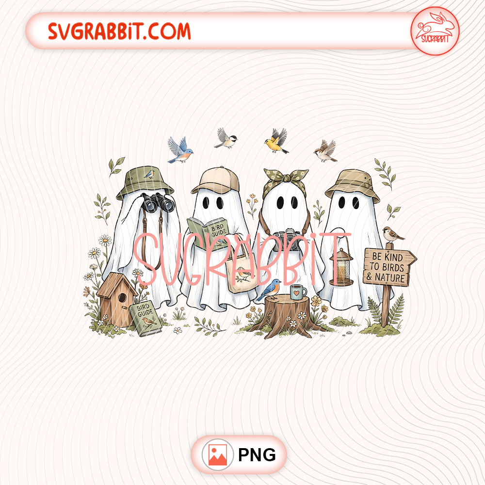 Birdwatching Ghost Squad PNG Bird Watcher PNG 300 DPI transparent background for shirts mugs tumblers stickers decals bird lover gifts and Halloween crafts