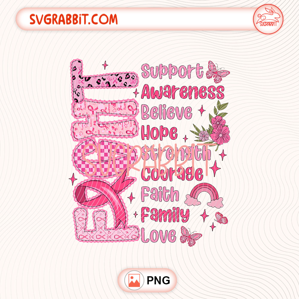Breast Cancer Awareness Fight PNG Cancer Survivor PNG 300 DPI transparent background for shirts mugs tumblers stickers decals survivor gifts and awareness crafts