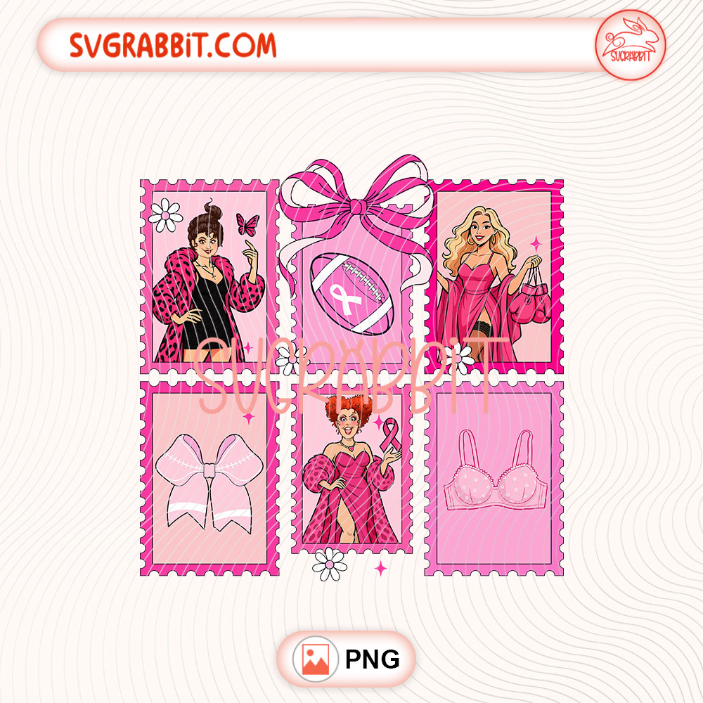 Breast Cancer Awareness Hocus Pocus Halloween PNG 300 DPI transparent background for shirts mugs tumblers stickers decals awareness gifts and Halloween crafts