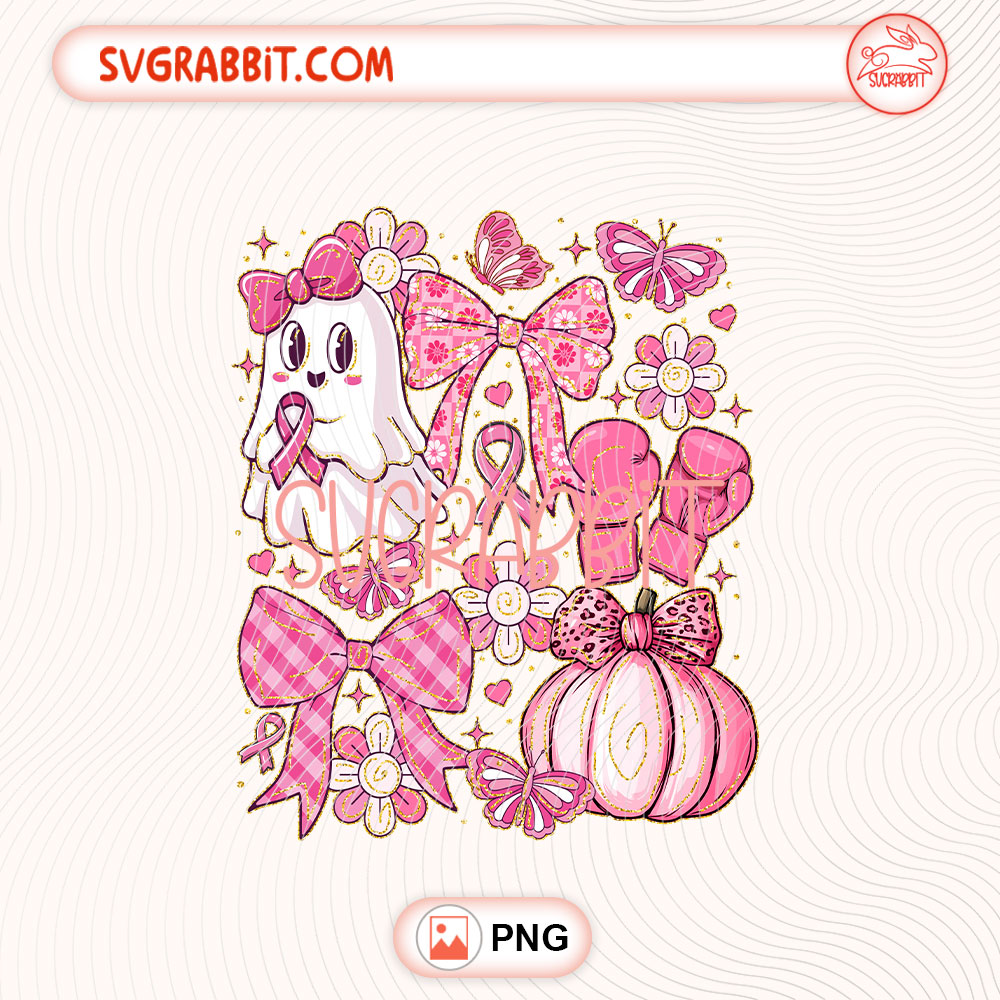 Breast Cancer Ghost Coquette PNG Breast Cancer Awareness PNG 300 DPI transparent background for shirts mugs tumblers stickers decals survivor gifts and awareness crafts