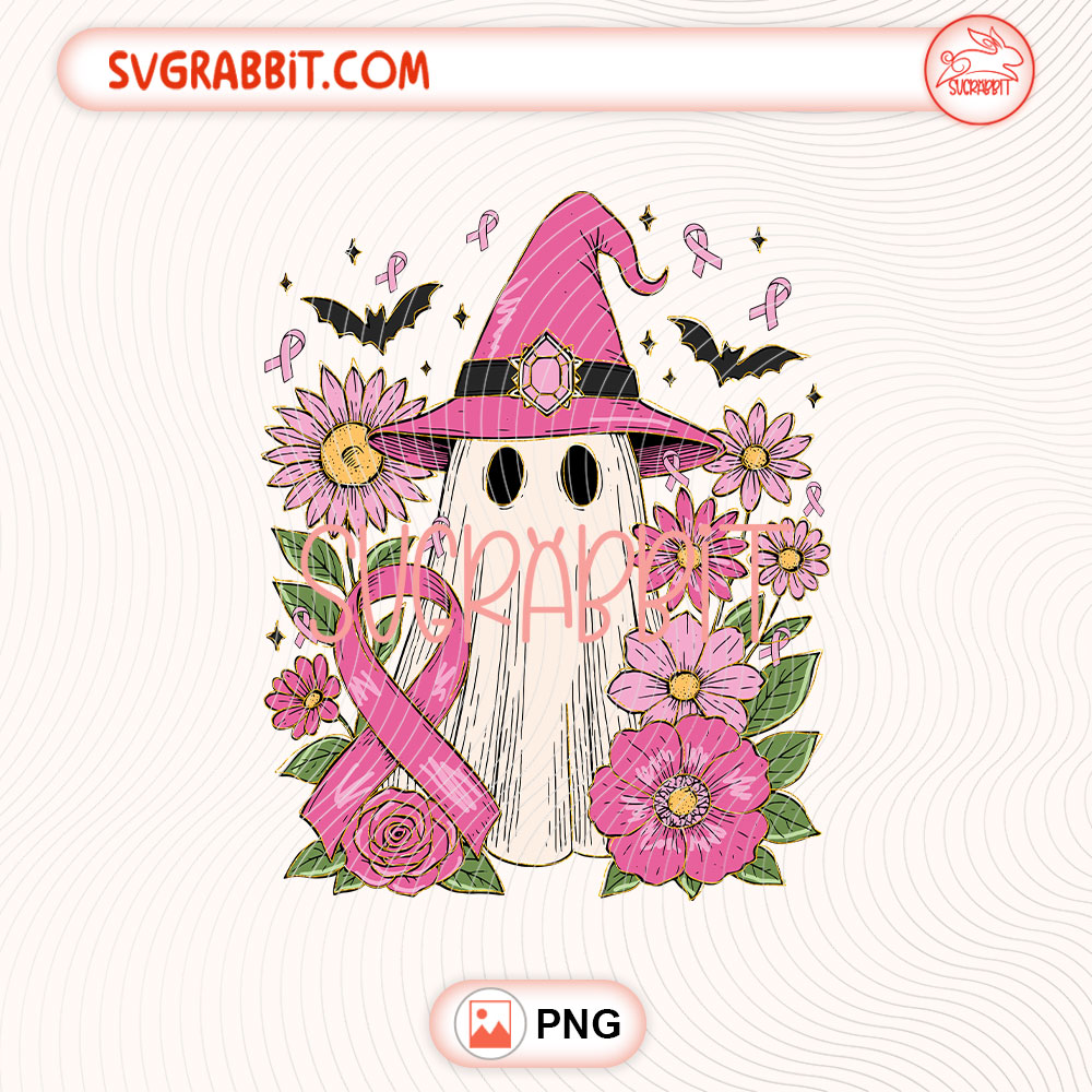 Breast Cancer Ghost PNG Coquette Bow Pink Ghost PNG 300 DPI transparent background for shirts mugs tumblers stickers decals survivor gifts and awareness crafts