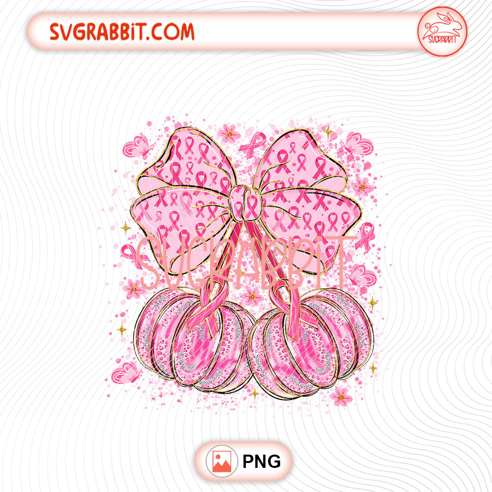 Breast Cancer Pumpkin PNG Pink Ribbon Pumpkin PNG 300 DPI awareness pumpkin design for shirts mugs tumblers stickers support gifts and fall crafts