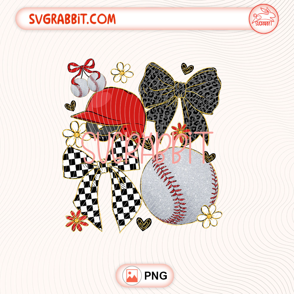 Checkered Bow Baseball Game Day PNG Checkered Baseball PNG
