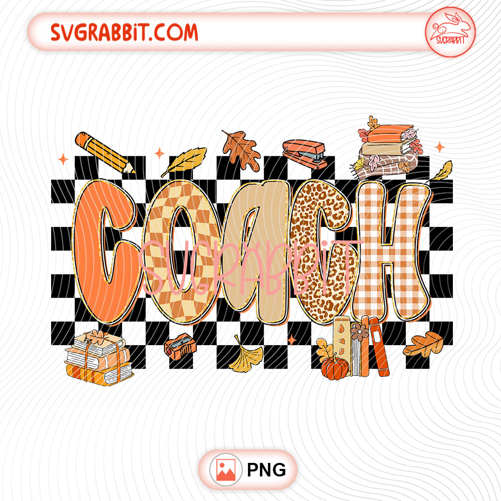 Checkered Coach Fall Thanksgiving PNG 300 DPI transparent background for coach shirts mugs tumblers stickers team gifts and DIY crafts