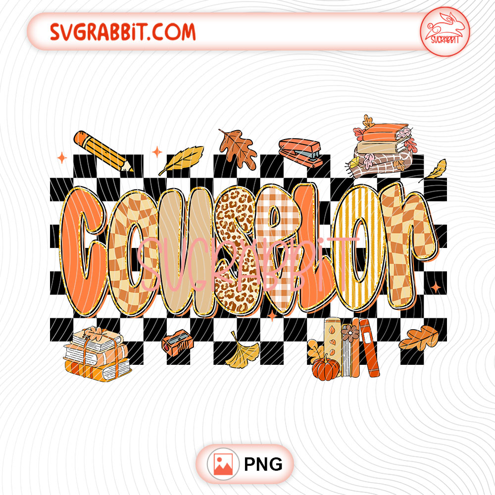 Checkered Counselor Fall Thanksgiving PNG 300 DPI transparent background for counselor shirts mugs tumblers stickers school staff gifts and DIY crafts