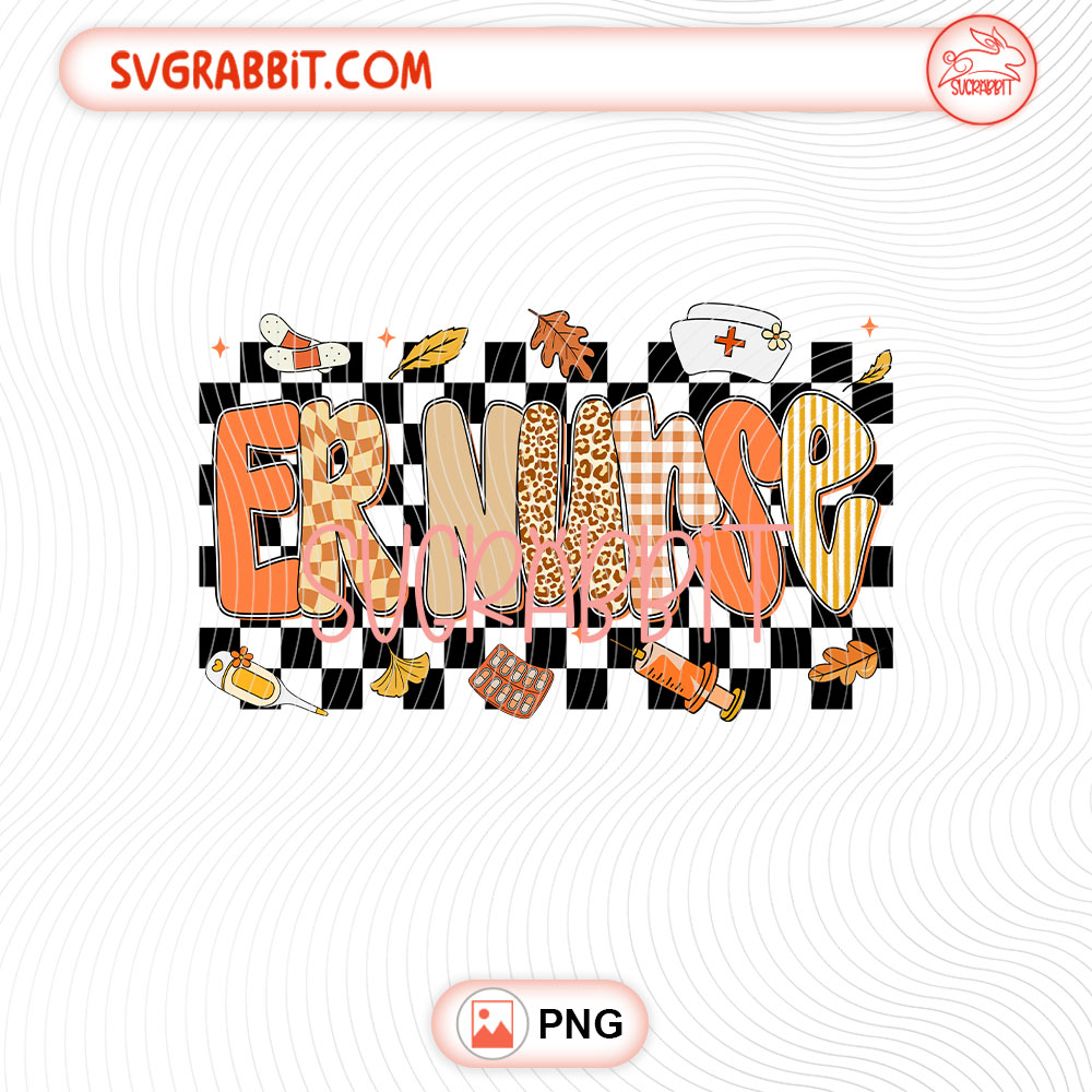 Checkered ER Nurse Fall Thanksgiving PNG 300 DPI transparent background for ER nurse shirts mugs tumblers badge reels stickers and DIY crafts