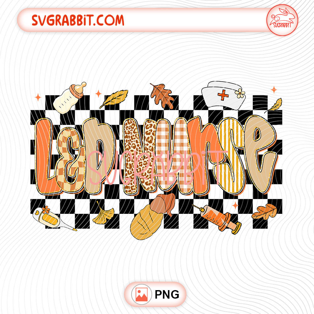 Checkered L&D Nurse Fall Thanksgiving PNG 300 DPI transparent background for labor and delivery nurse shirts mugs tumblers badge reels stickers and DIY crafts
