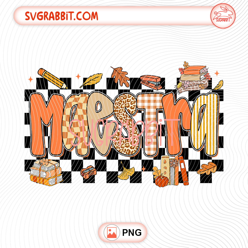 Checkered Maestra Fall Thanksgiving PNG 300 DPI transparent background for maestra shirts teacher mugs tumblers stickers school staff gifts and DIY crafts