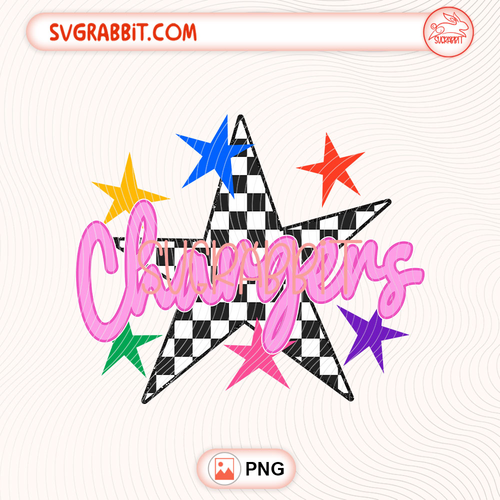 Checkered Star Chargers Mascot PNG Chargers Mascot PNG 300 DPI transparent background for shirts mugs tumblers stickers decals teacher gifts student gifts and school spirit crafts