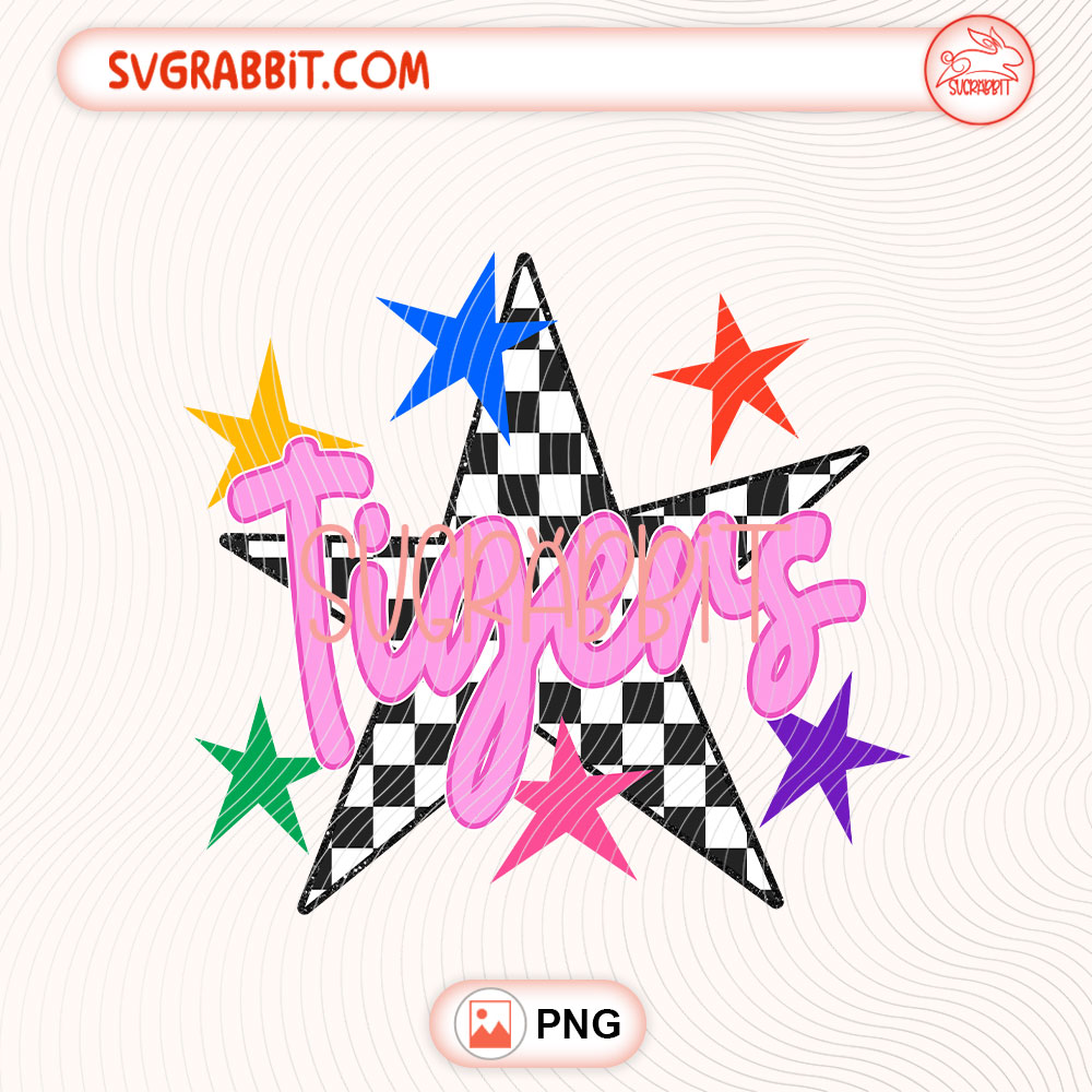 Checkered Star Tigers Mascot PNG Checkered Tigers Mascot PNG 300 DPI transparent background for shirts mugs tumblers stickers decals teacher gifts student gifts and school spirit crafts