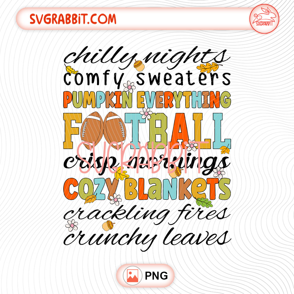 Chilly Nights Pumpkin Everything Thanksgiving Football PNG design for shirts mugs tumblers stickers and gifts