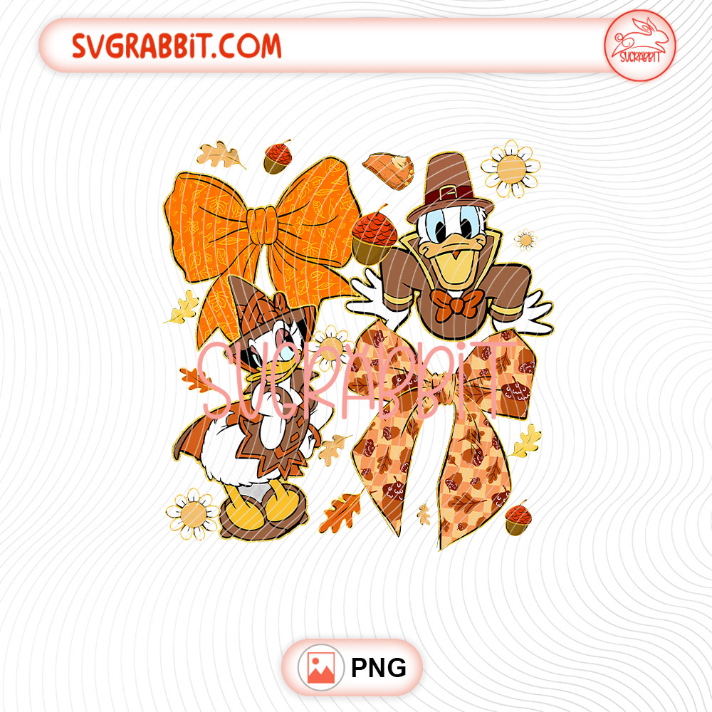 Coquette Bow Daisy And Donald Disney Fall Thanksgiving PNG 300 DPI transparent background for shirts mugs tumblers stickers Thanksgiving gifts and DIY crafts