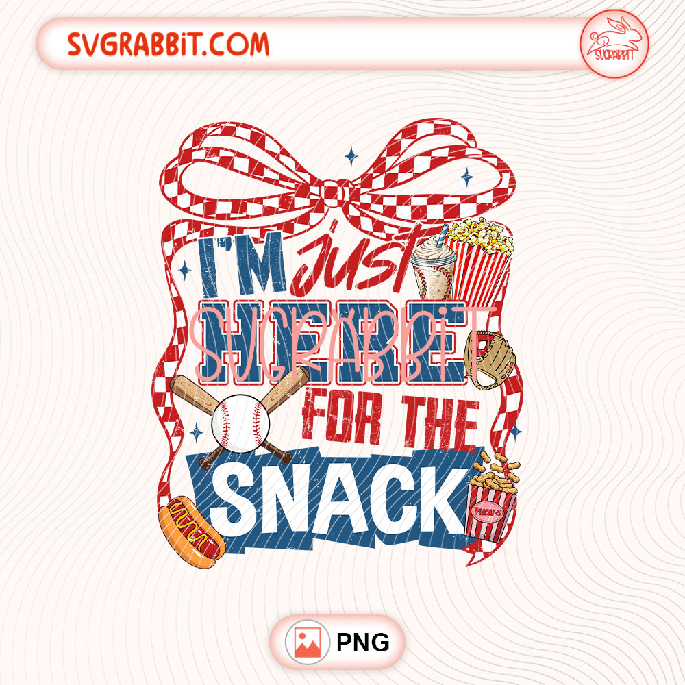 Coquette Bow I'm Just Here For The Snack Baseball PNG 300 DPI transparent background for shirts mugs tumblers stickers decals baseball mom gifts and DIY crafts