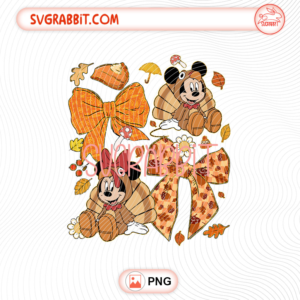 Coquette Bow Mickey And Minnie Fall Thanksgiving PNG 300 DPI transparent background for shirts mugs tumblers stickers Thanksgiving gifts and DIY crafts