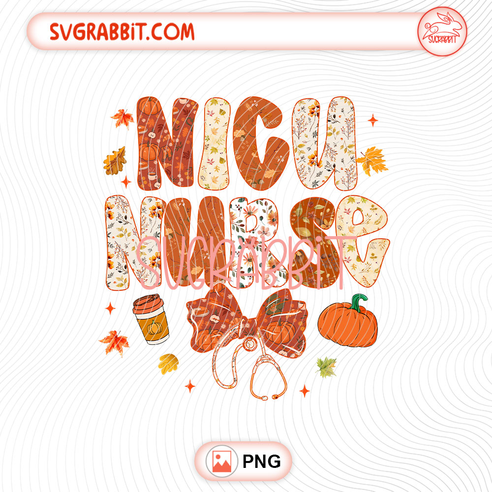 Coquette Bow NICU Nurse Fall Thanksgiving PNG 300 DPI cute lace style nurse design for shirts mugs tumblers stickers NICU nurse gifts and Thanksgiving gifts
