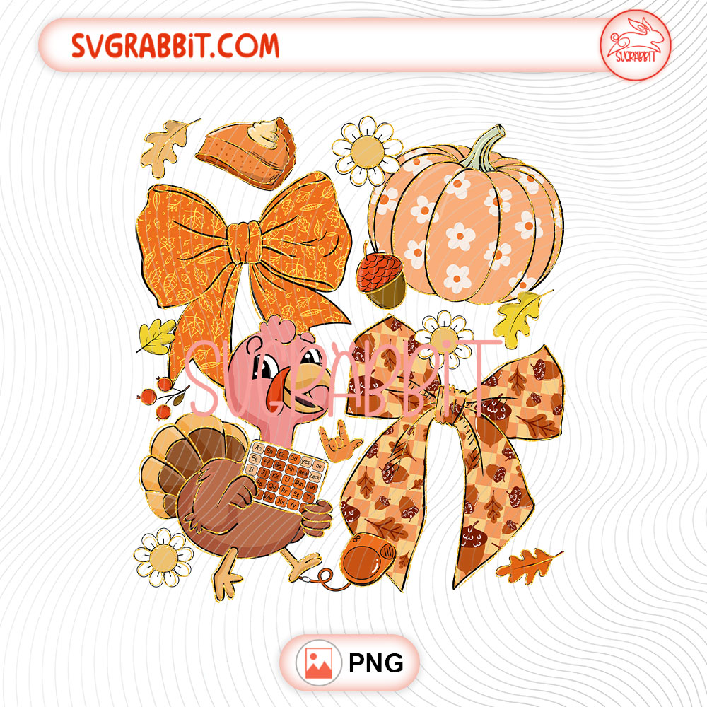 Coquette Bow Pumpkin Turkey SLP Thanksgiving PNG speech therapy design for shirts mugs tumblers stickers and gifts