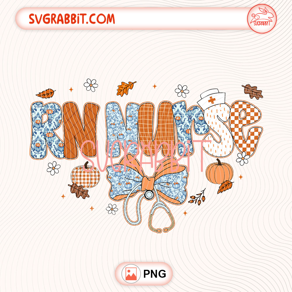 Coquette Bow RN Nurse Fall Thanksgiving Floral PNG Nurse PNG 300 DPI transparent background for shirts mugs tumblers stickers decals RN nurse gifts and autumn crafts