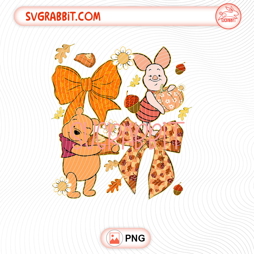 Coquette Bow Winnie The Pooh Fall Thanksgiving PNG 300 DPI transparent background for shirts mugs tumblers stickers Thanksgiving gifts and DIY crafts