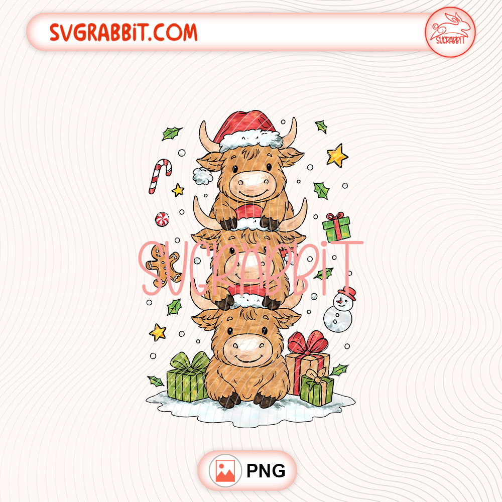 Cute Highland Cow Christmas Trees PNG Christmas Trees PNG 300 DPI transparent background for shirts mugs tumblers stickers decals Christmas gifts winter outfits and DIY crafts