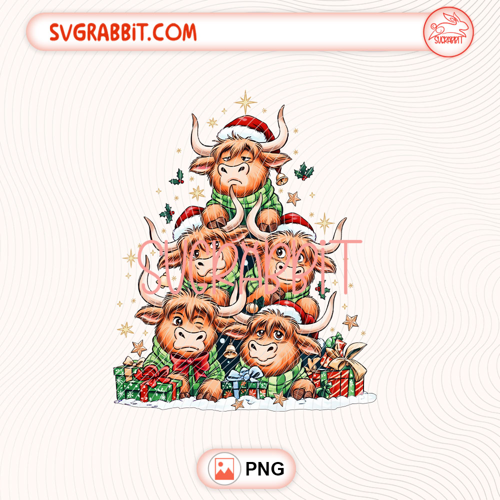 Cute Highland Cow Christmas Trees PNG Vintage Hoodie PNG