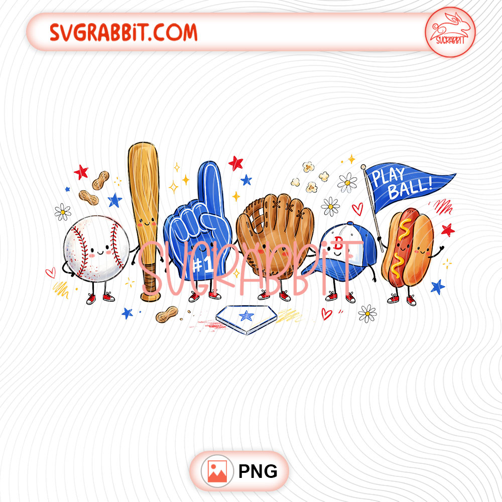 Cute Preppy Baseball Doodles PNG trendy game day baseball design for shirts mugs tumblers stickers and gifts