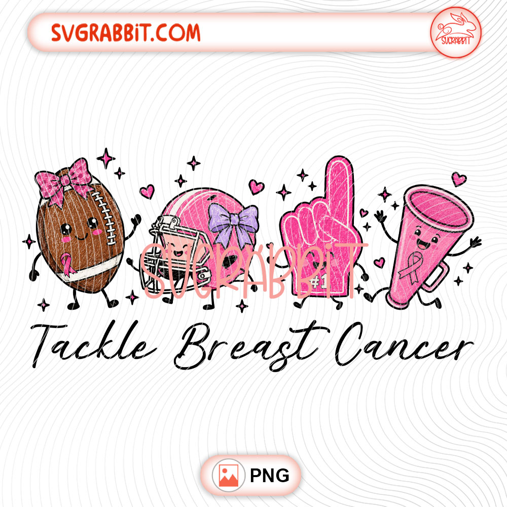 Cute Tackle Breast Cancer Doodle PNG Football Doodle PNG 300 DPI awareness football design for shirts mugs tumblers stickers support gifts and fundraiser products