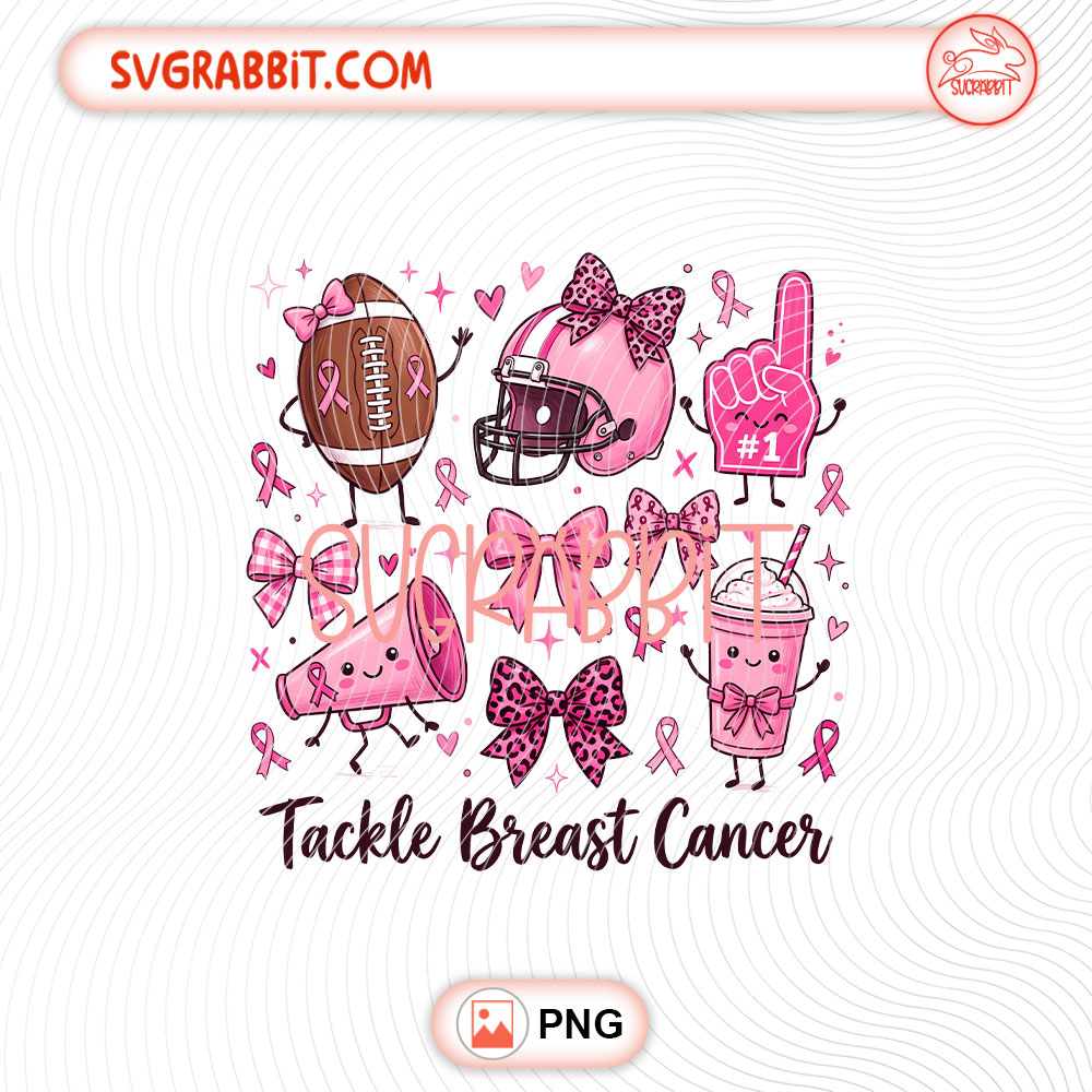 Cute Tackle Breast Cancer Doodle PNG Stick Figure PNG 300 DPI awareness football design for shirts mugs tumblers stickers support gifts and fundraiser products