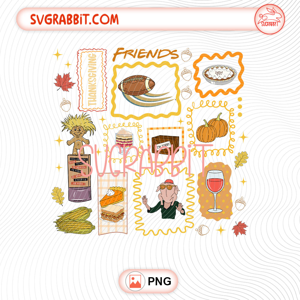 Friends Thanksgiving Doodles PNG cute food characters 300 DPI design for shirts mugs tumblers stickers and Friendsgiving gifts