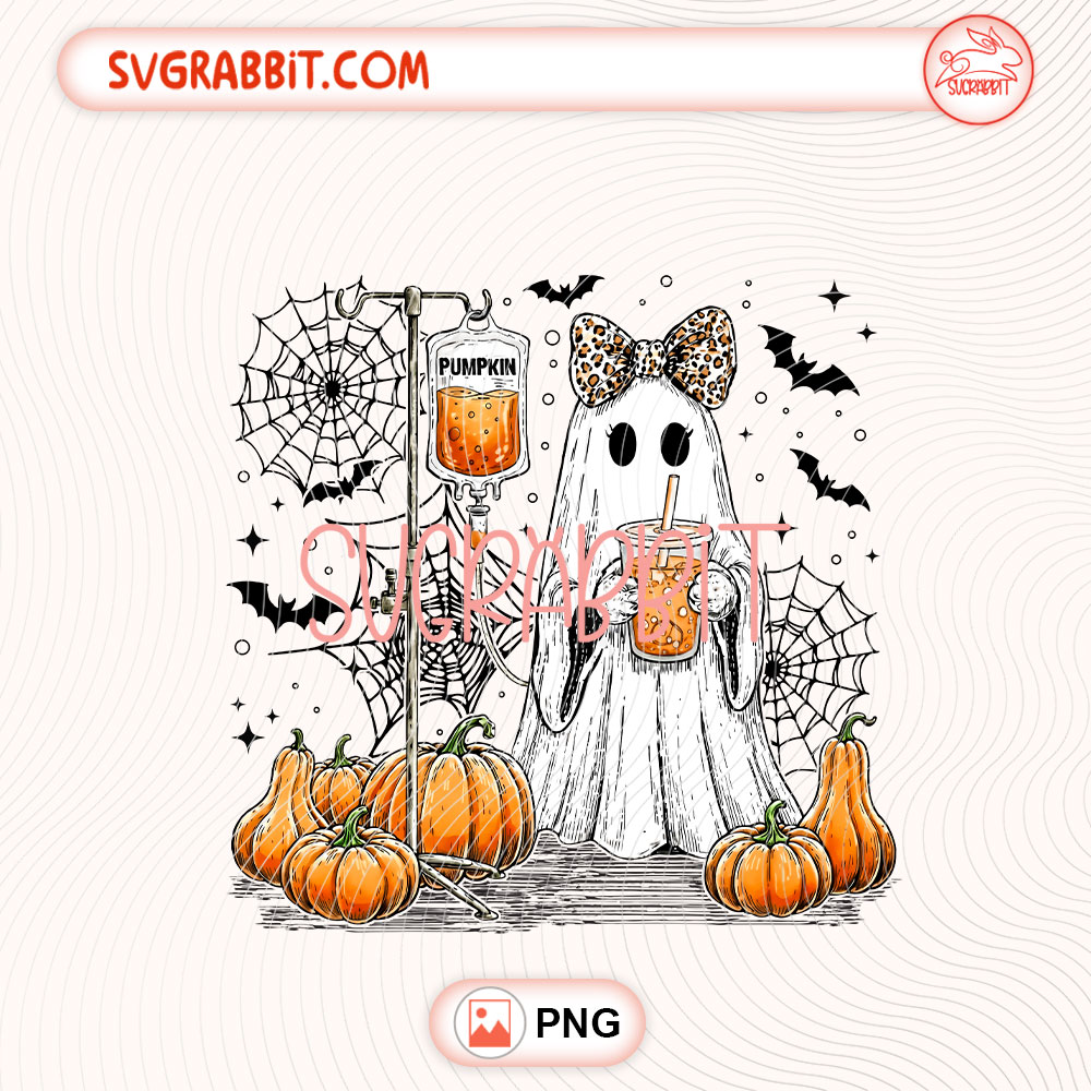 Ghost Pumpkin Spice Halloween Nurse PNG Ghost Nurse Png 300 DPI transparent background for shirts mugs tumblers stickers decals nurse gifts and Halloween crafts