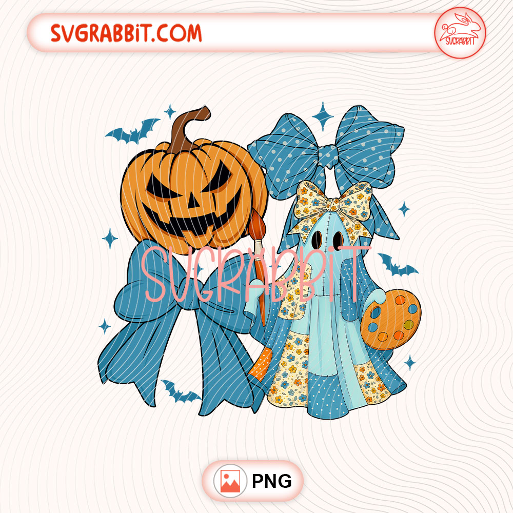 Halloween Blue Denim Ghost Teacher PNG Halloween Teacher PNG 300 DPI transparent background for shirts mugs tumblers stickers decals teacher gifts and Halloween crafts