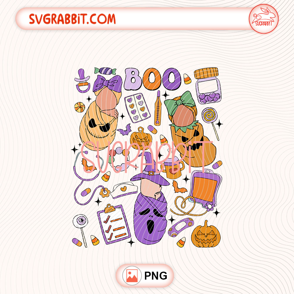 Halloween NICU Nurse PNG Spooky Nicu Nurse PNG 300 DPI transparent background for shirts mugs tumblers stickers decals NICU nurse gifts and Halloween crafts