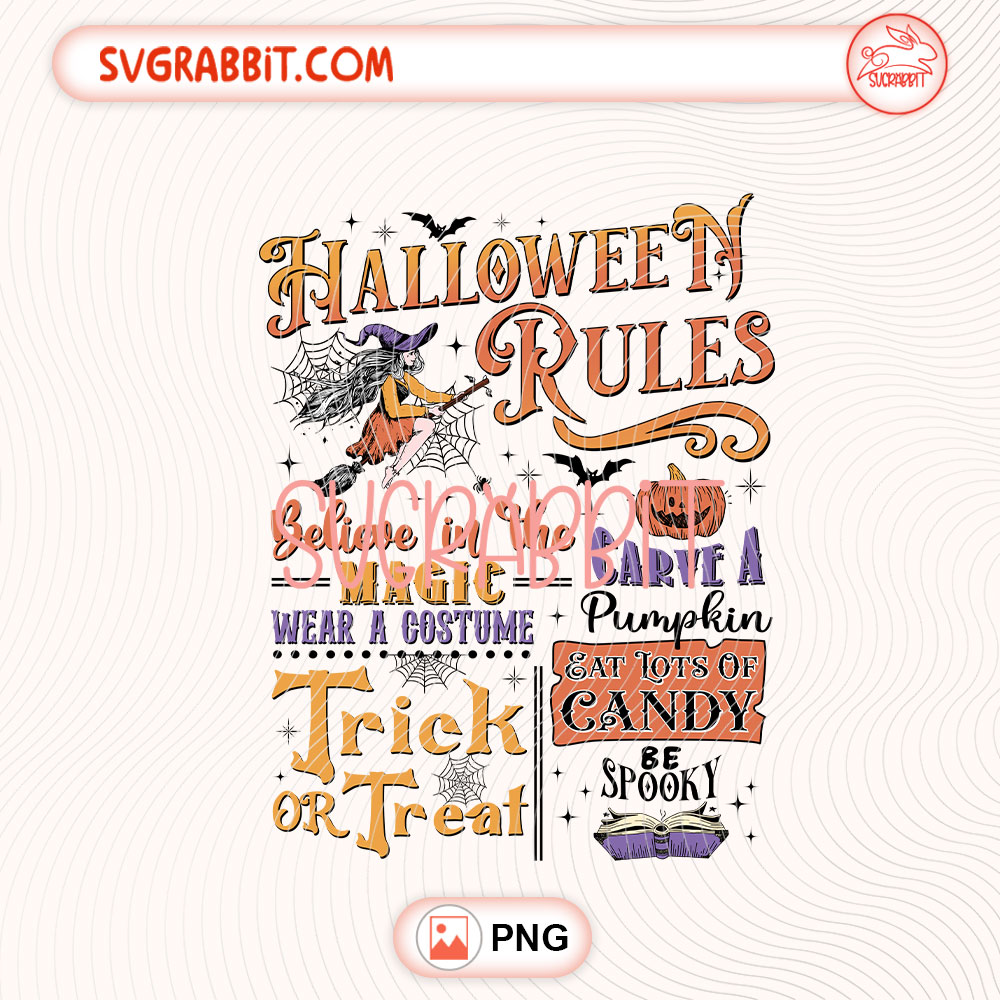 Halloween Rules PNG Trick or Treat PNG Spooky Season PNG 300 DPI transparent background for shirts mugs tumblers stickers decals trick or treat bags and Halloween crafts