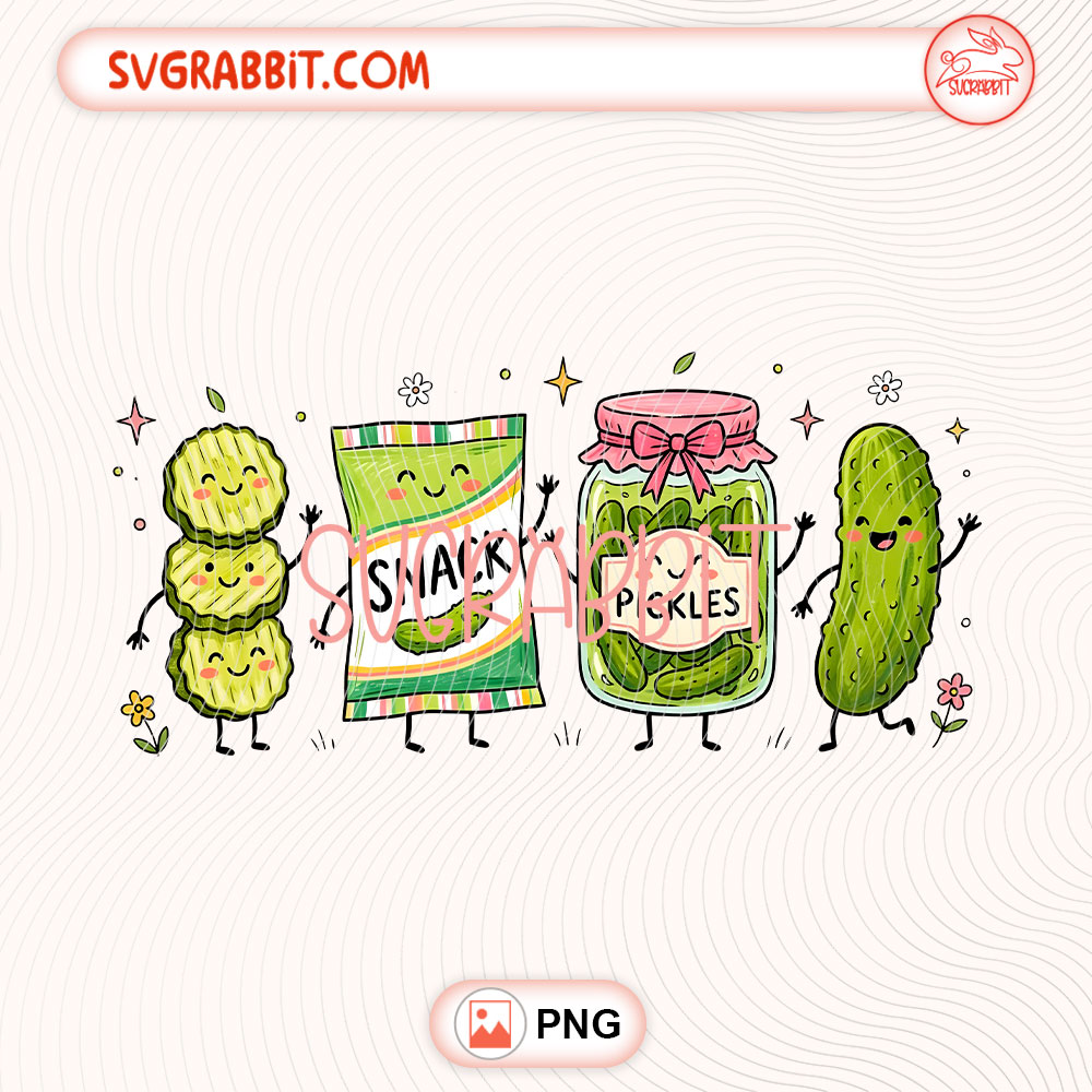 Happy Pickle Doodle PNG Cute Smiling Characters PNG 300 DPI transparent background for shirts mugs tumblers stickers decals pickle gifts and cute crafts