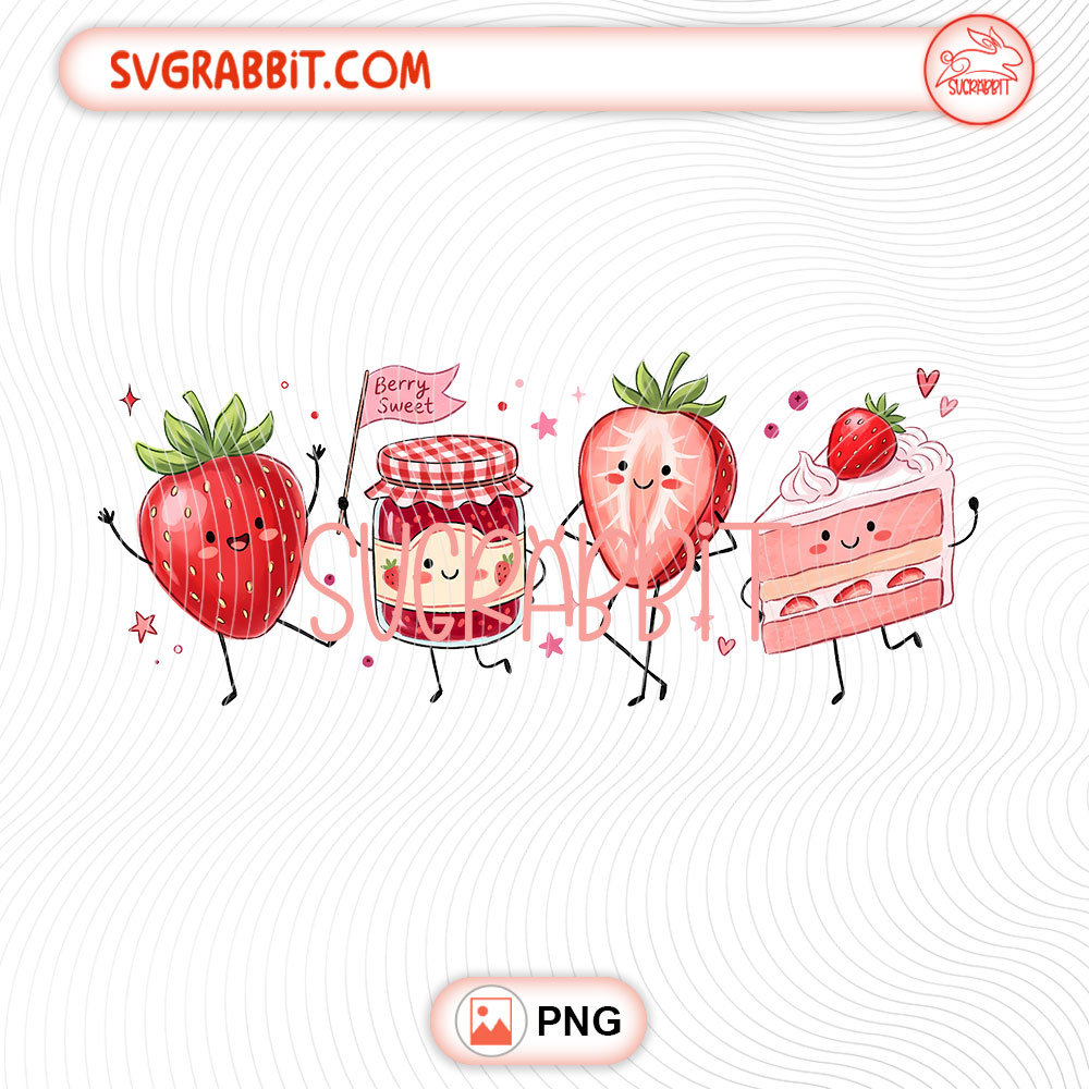 Happy Strawberry Doodle PNG Smiling Berry Characters PNG 300 DPI cute fruit design for shirts mugs tumblers stickers summer gifts and classroom crafts