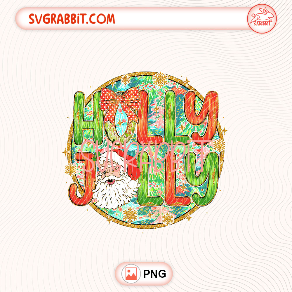 Holly Jolly Vibes with Santa Claus Preppy Christmas PNG 300 DPI transparent background for shirts mugs tumblers stickers decals Christmas gifts and DIY crafts