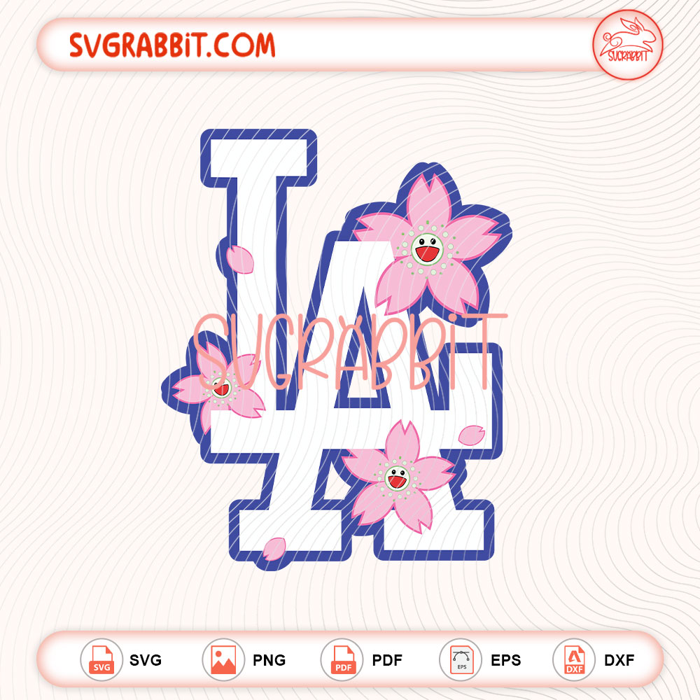 LA Dodgers Cherry Blossom SVG Dodgers Takashi Murakami SVG for baseball shirts mugs tumblers stickers decals Cricut projects Silhouette crafts and DIY gifts