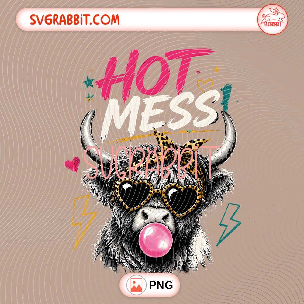 Leopard Hot Mess Highland Cow Coffee PNG Highland Cow PNG 300 DPI transparent background for shirts mugs tumblers stickers decals coffee lover gifts and cow crafts