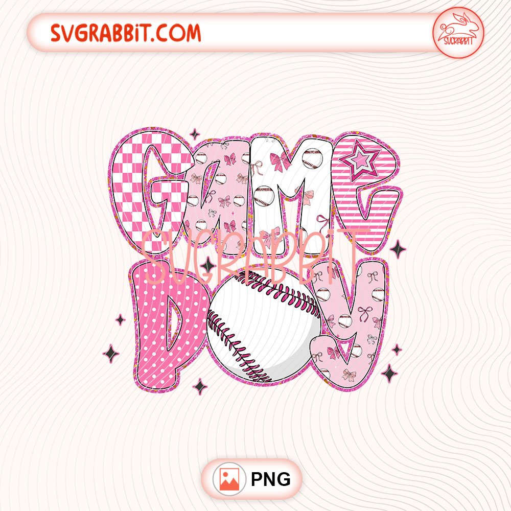 Pink Game Day Baseball PNG 300 DPI transparent background for shirts mugs tumblers stickers decals baseball gifts and DIY crafts