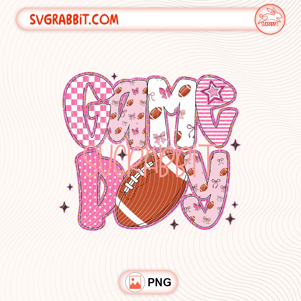 Pink Game Day Football PNG Cheer Bow Football PNG Sports PNG 300 DPI transparent background for shirts mugs tumblers stickers decals football gifts and sports crafts