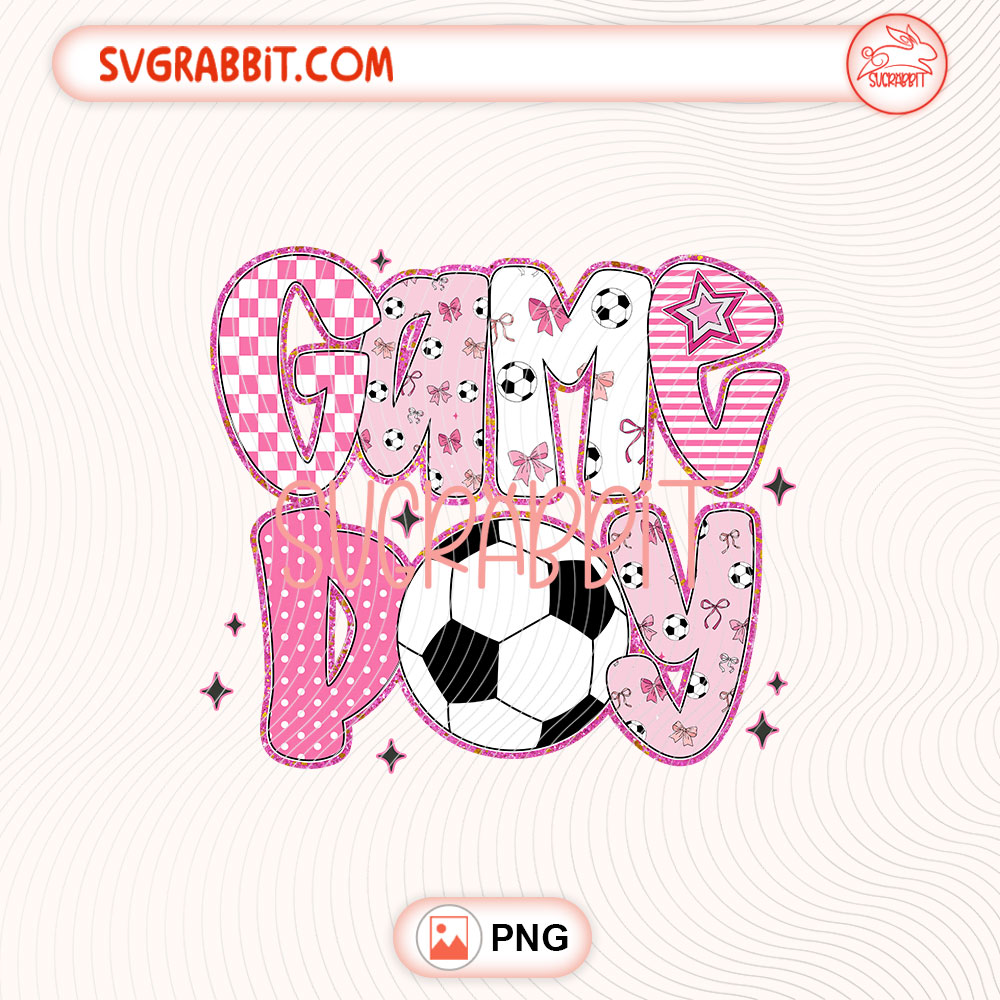 Pink Game Day Soccer PNG Pink Game Day Soccer Vibes PNG 300 DPI transparent background for shirts mugs tumblers stickers decals soccer gifts and sports crafts