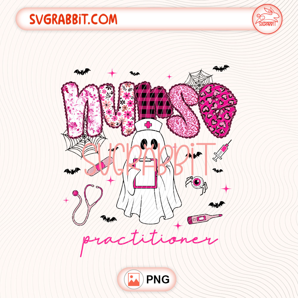 Pink Ghost Nurse Practitioner Lace Halloween PNG Nurse PNG 300 DPI transparent background for shirts mugs tumblers stickers decals nurse gifts and Halloween crafts