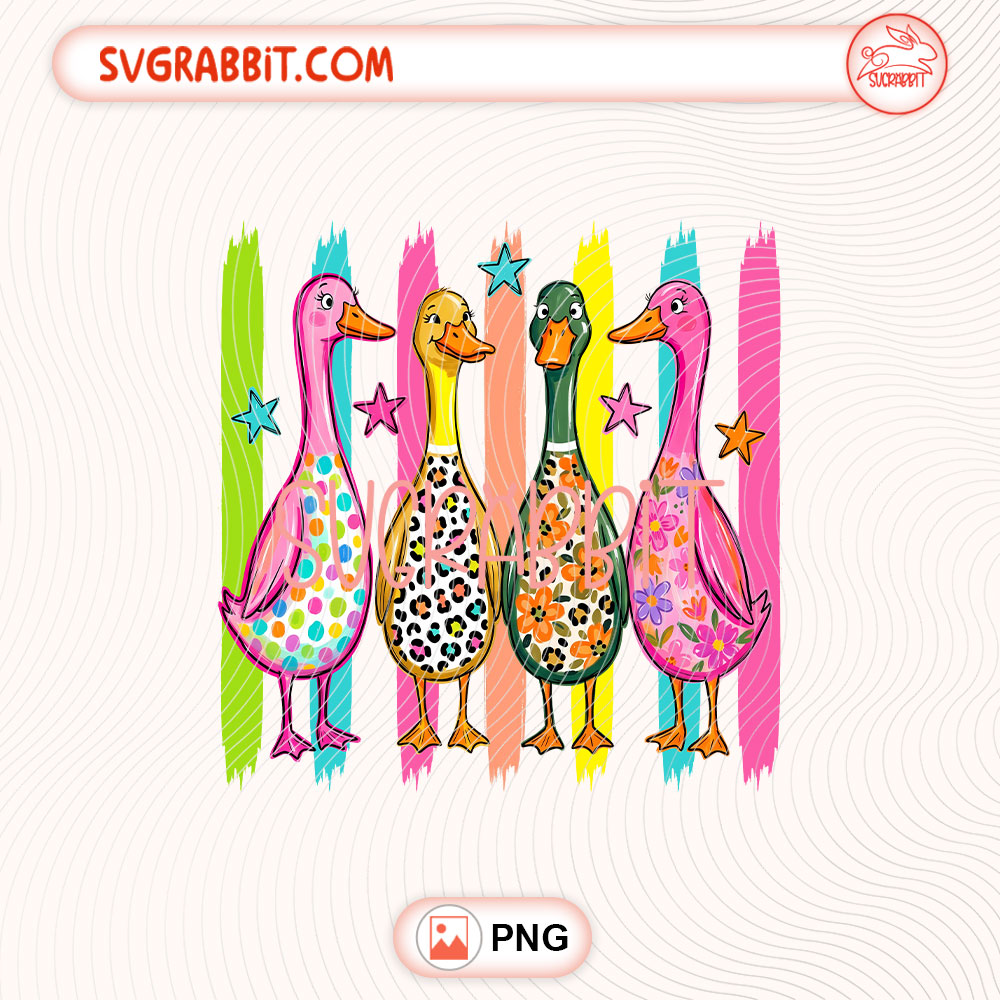 Preppy Ducks PNG Colorful Summer PNG Funny Mallard Ducks PNG 300 DPI transparent background for shirts mugs tumblers stickers decals duck lover gifts and summer crafts