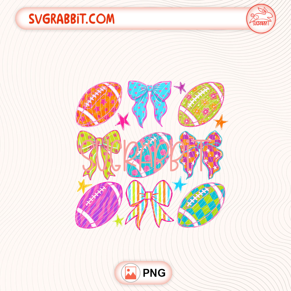 Preppy Football PNG Girly Football PNG Colorful Football PNG 300 DPI transparent background for shirts mugs tumblers stickers decals football mom gifts and game day crafts