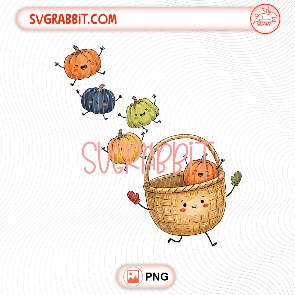 Pumpkins Doodle Characters PNG Pumpkin Basket Doodles PNG 300 DPI cute fall pumpkin design for shirts mugs tumblers stickers Thanksgiving gifts and crafts