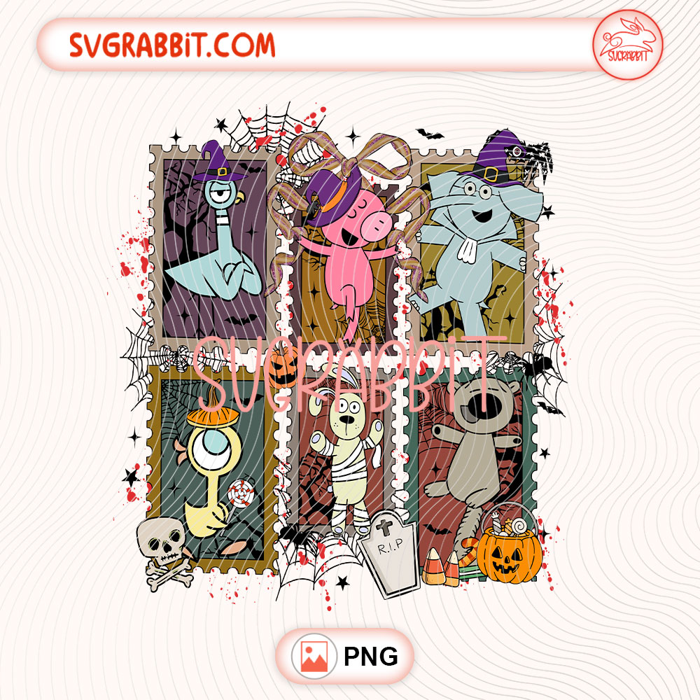 Retro Halloween Elephant and Piggie PNG Retro Halloween PNG 300 DPI transparent background for shirts mugs tumblers stickers decals Halloween crafts and teacher gifts