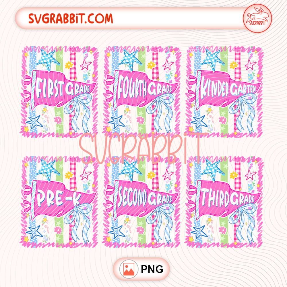 Retro Striped Floral Pennant Flag School Grade Png Bundle 300 DPI transparent background for teacher shirts mugs tumblers stickers decals classroom gifts school grade designs and DIY crafts