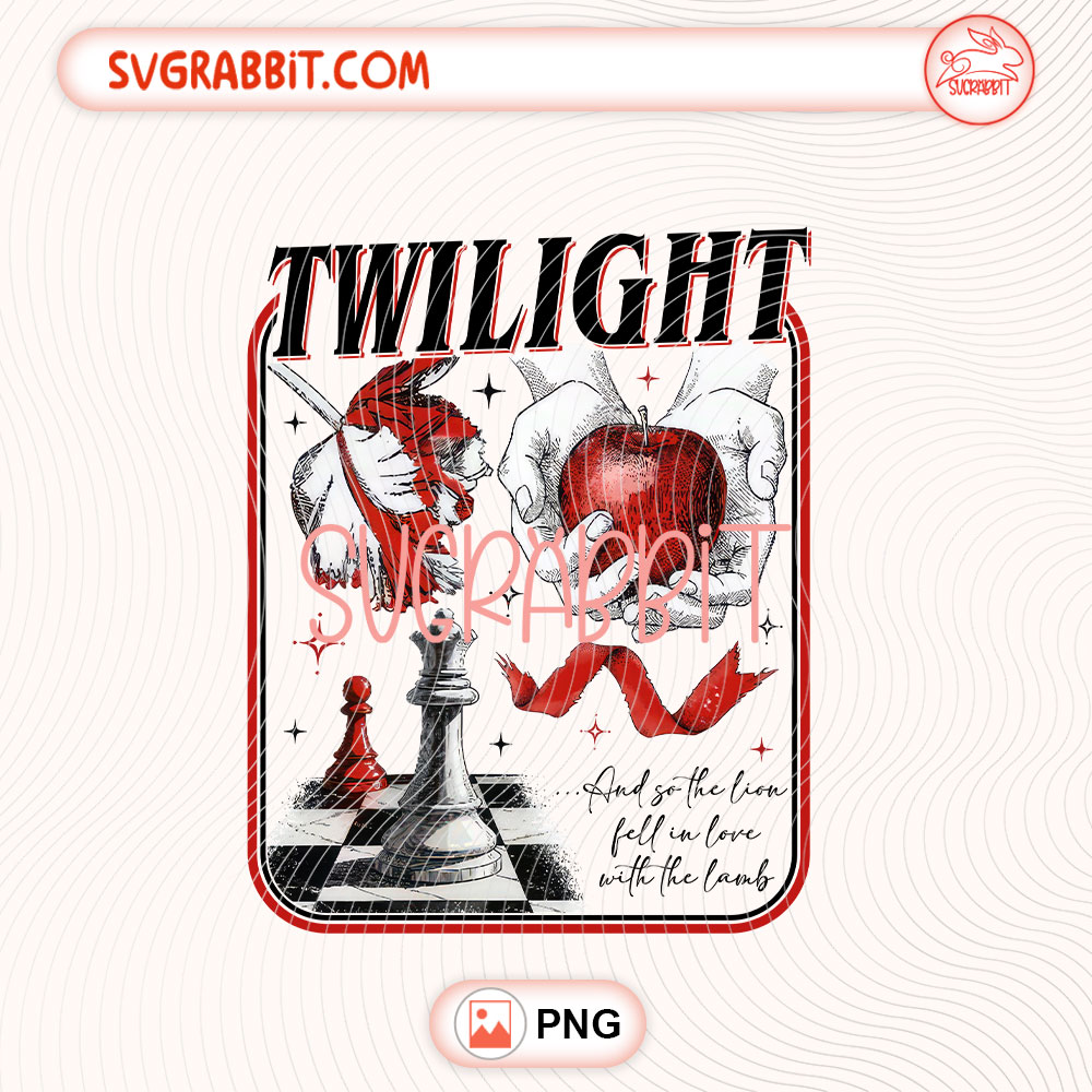Retro Twilight So the Lion Fell in Love with The Lamb PNG 300 DPI transparent background for shirts mugs tumblers stickers decals book lover gifts and fantasy crafts