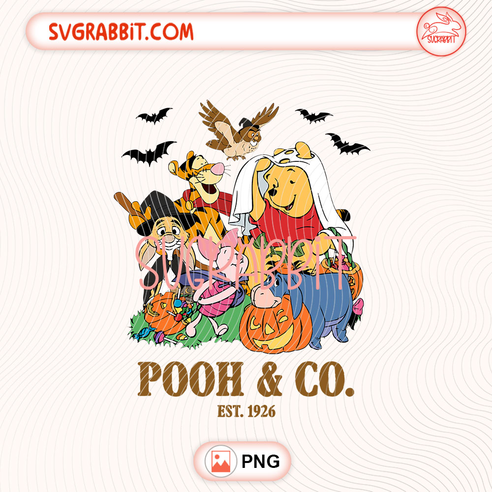 Retro Winnie The Pooh Halloween PNG Pooh Halloween PNG 300 DPI transparent background for shirts mugs tumblers stickers decals Halloween crafts and retro spooky gifts